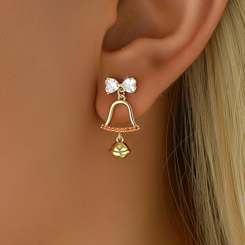 1 Pair New Christmas Bowknot Christmas Bell Earrings for Women Sweet Versatile Cute Bell Earrings New Year Birthday Gift