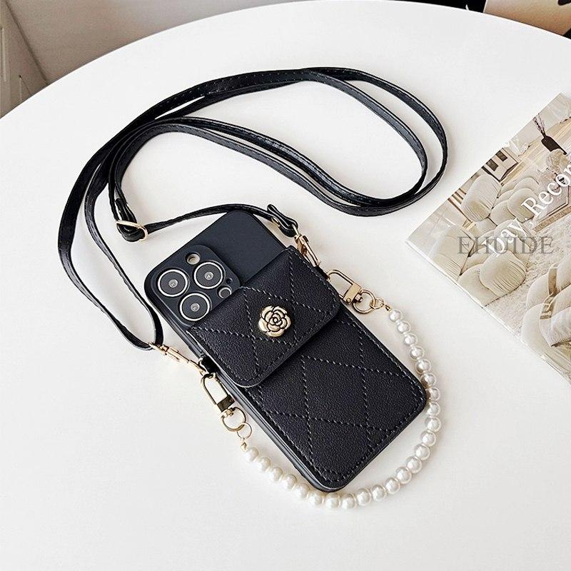 Pearl Strap Case For Samsung Galaxy S26 S24 FE S25 S23 Ultra S21 S22 Plus Wallet Card Flower Crossbody Cord Lanyard Bag Cover