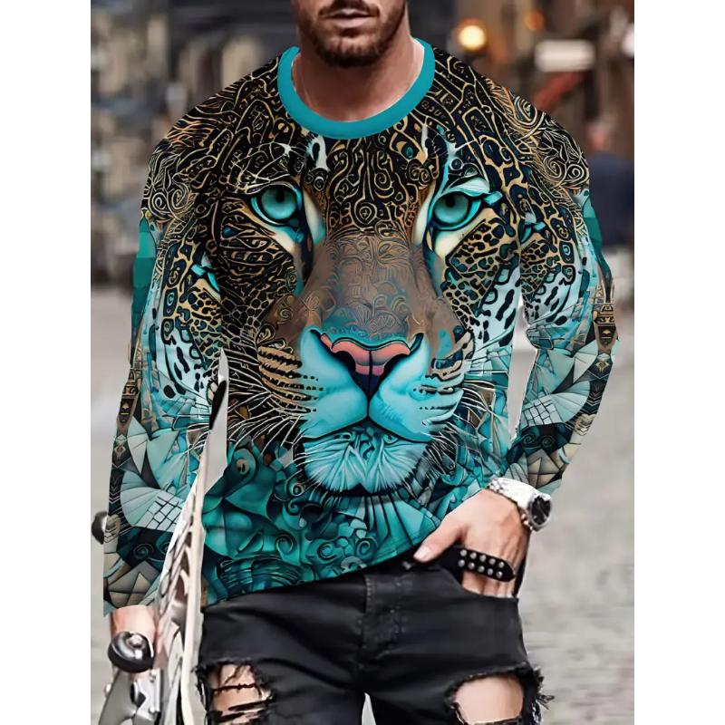 Men's Long Sleeve T-Shirt Autumn New 3d Print Animal Leopard Graphics T Shirts Spring Casual Hip Hop Tops Men Oversize Clothing