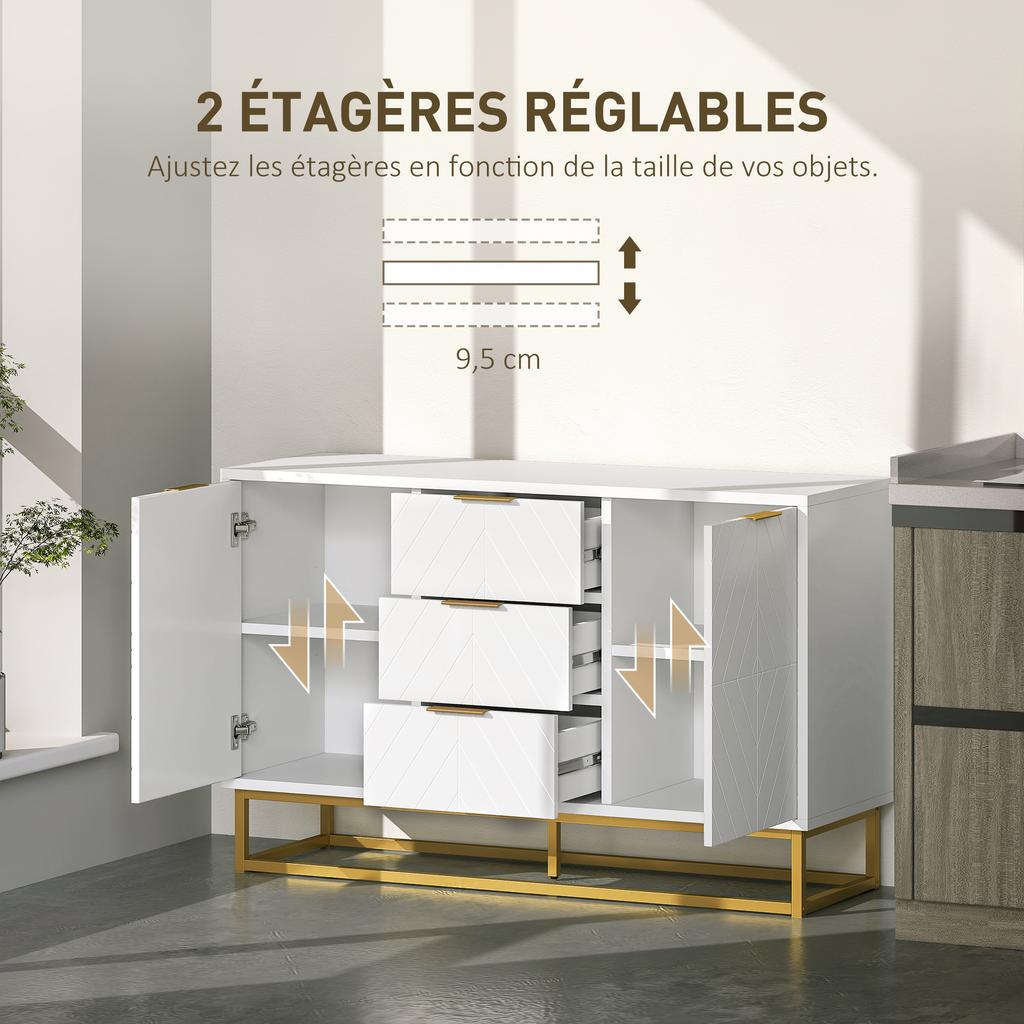 Credenza con 3 Cassetti e Ripiani Regolabili per Soggiorno - Bianca
