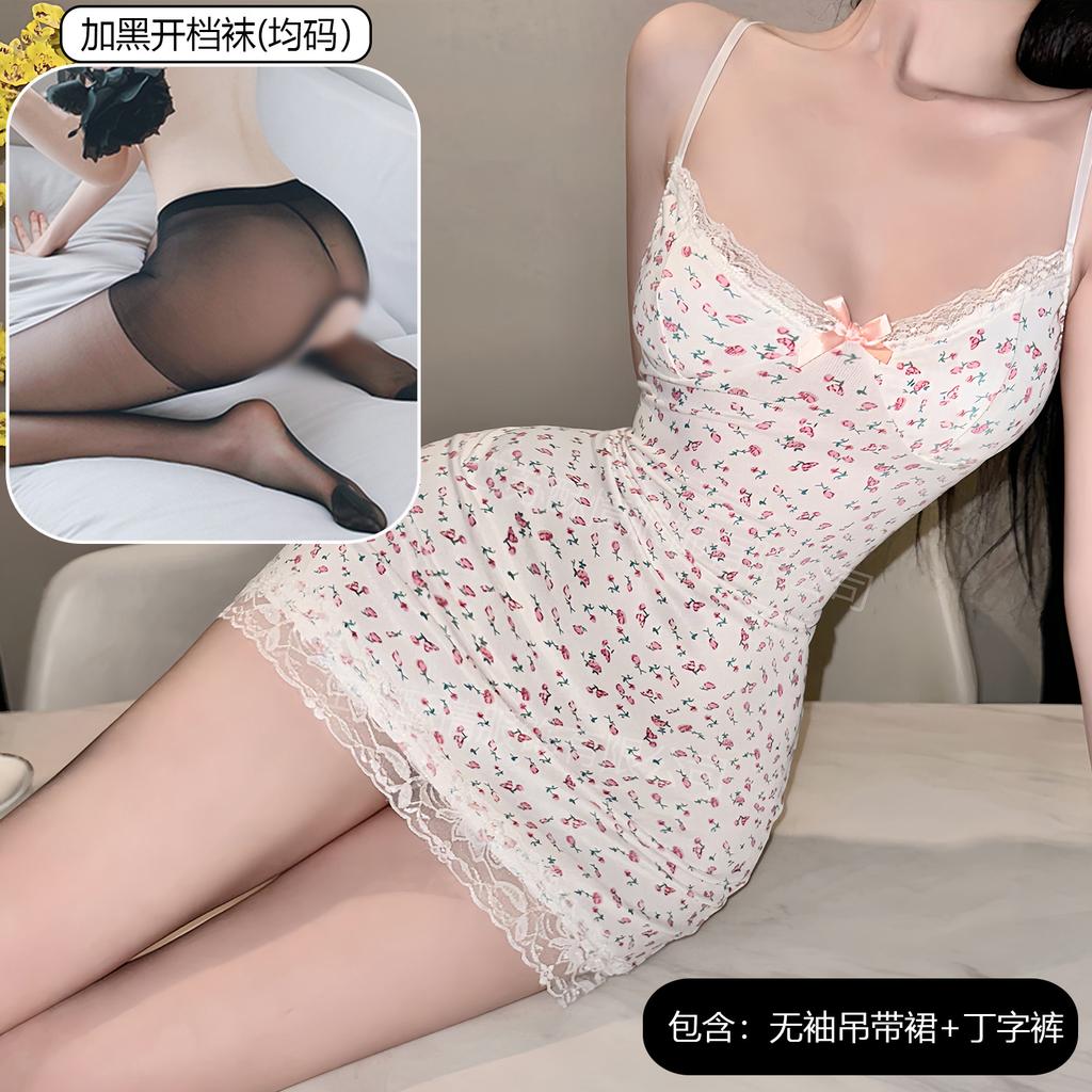 Sexy nightdress suspender floral summer thin sex underwear battle robe female sexy free small chest hip skirt
