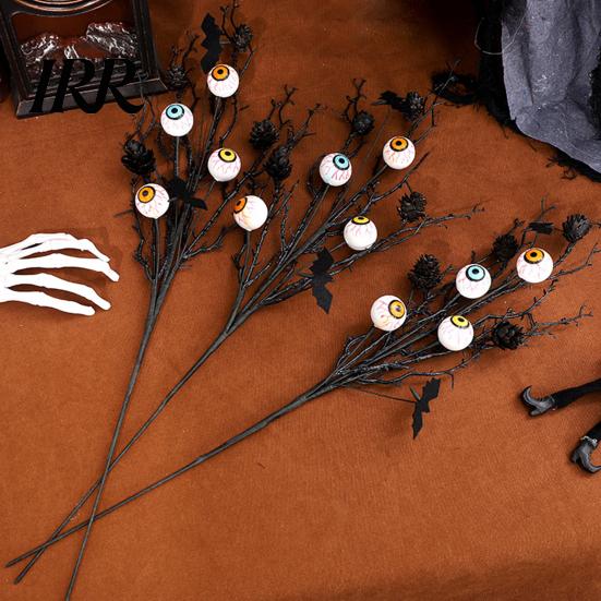 Haunted House Decorations Halloween Black Artificial Branches, Scary Eyeballs Picks with Bats Pine Indoor Outdoor Branch Cones for Gothic Vase