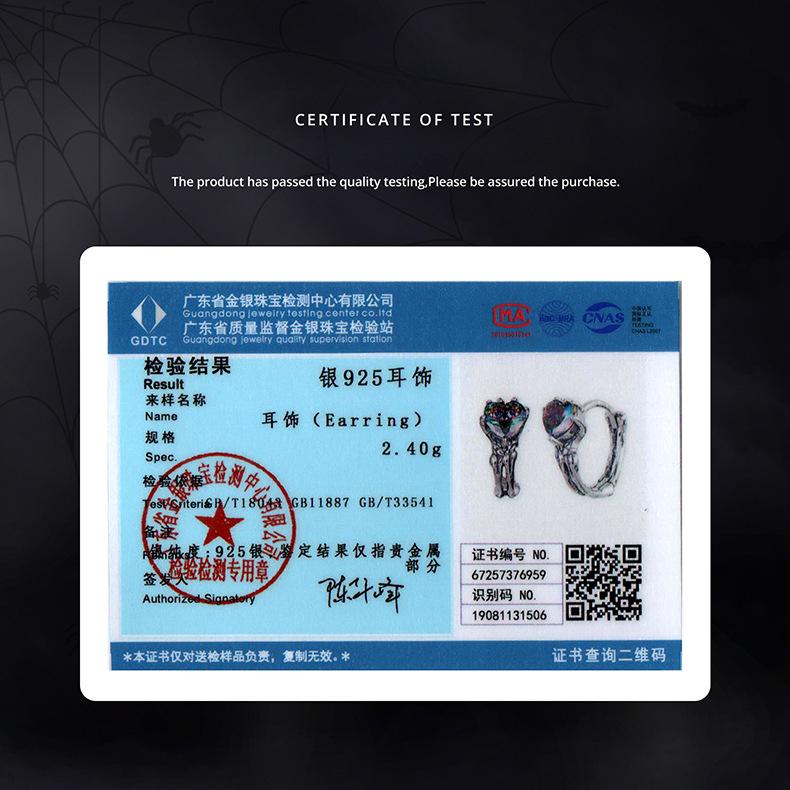 Halloween Love Skull Hand Ear Clasp Personality Dark Wind S925 Sterling Silver Earrings Earrings