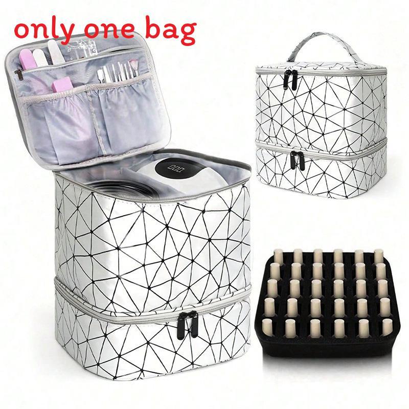 Pu Makeup Bag With Double Layer Nail Polish Organizer For Travel And Storage