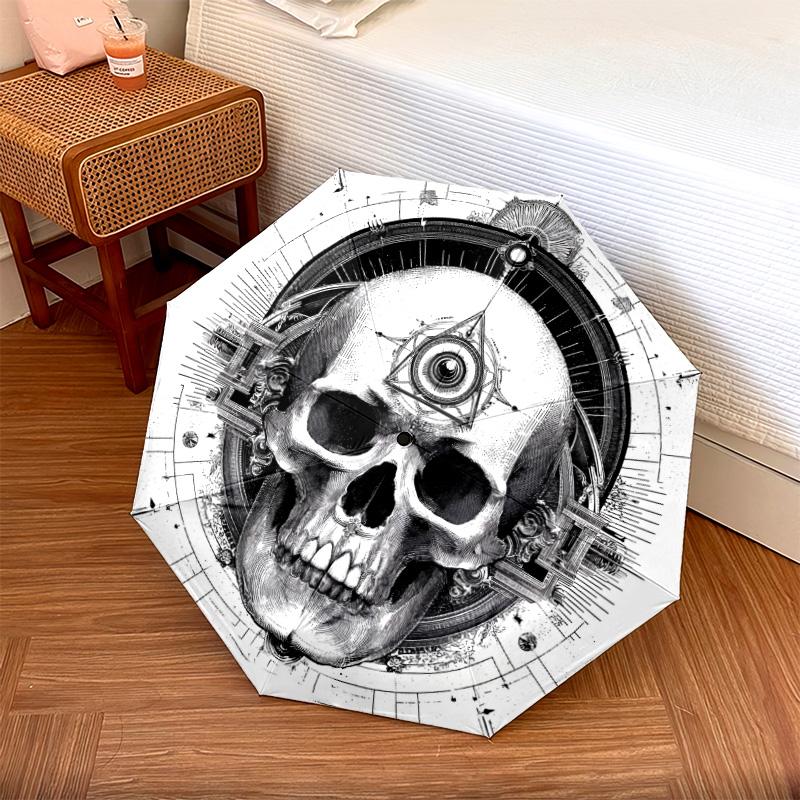 Schädelmuster, automatischer Klappschirm, tragbares und faltbares Design, 8 Schirmstäbe, ein Weihnachts- oder Geburtstagsgeschenk.