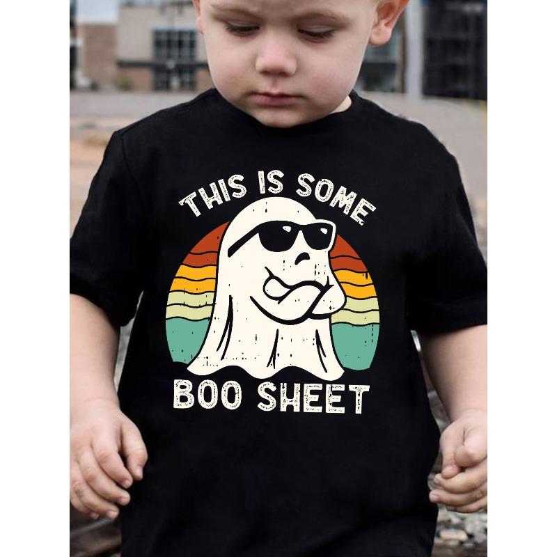 

European sizes Summer Boys Fashion Short-Sleeve This Is Some Boo Sheet Halloween Element Series Printed Outdoor Casual Top 98cm чёрный