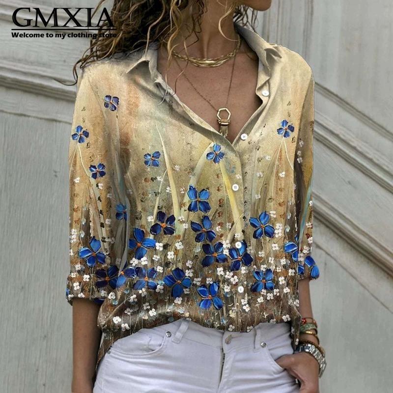 GMXIA 38 Color Women's Fashion Casual Long Sleeve POLO Neck Leisure Blouses & Shirts