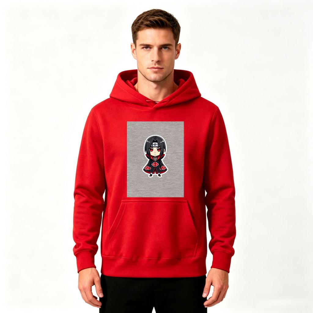 Men's Casual Print Pullover Hoodie, Anime Chibi Character Long Sleeve Hooded Sweatshirt for Daily Wear