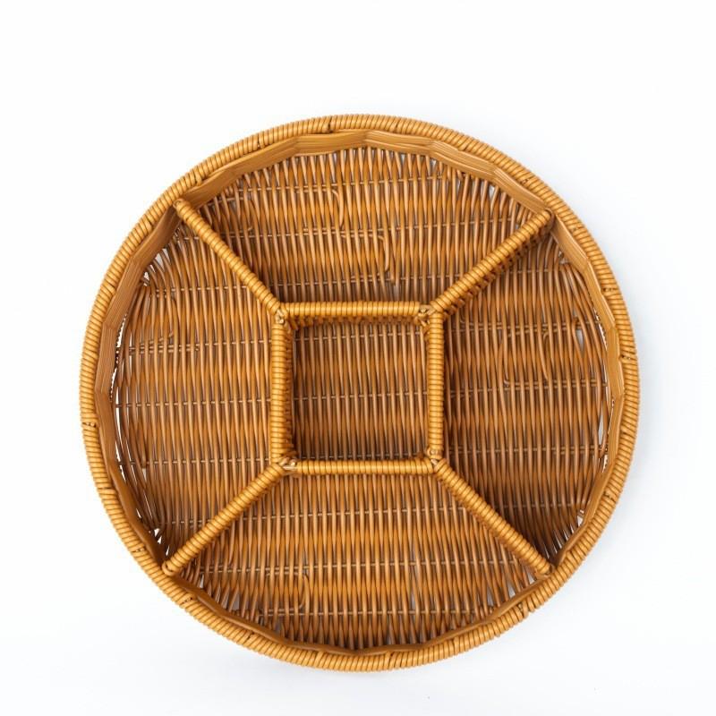 PP Woven Style Divided Fruit Basket Tray Living Room Coffee Table Snack Storage Organiser