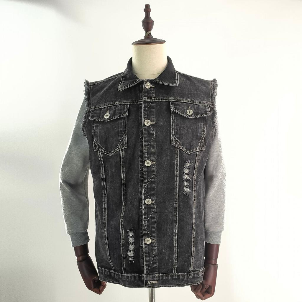 Foreign trade printing casual European and American punk denim locomotive vest lapel jacket men's 2098