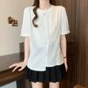 Super Fire Front Shoulder Short-sleeved T-shirt Bottoming Shirt Women's Summer New Loose and Thin Irregular Short Top