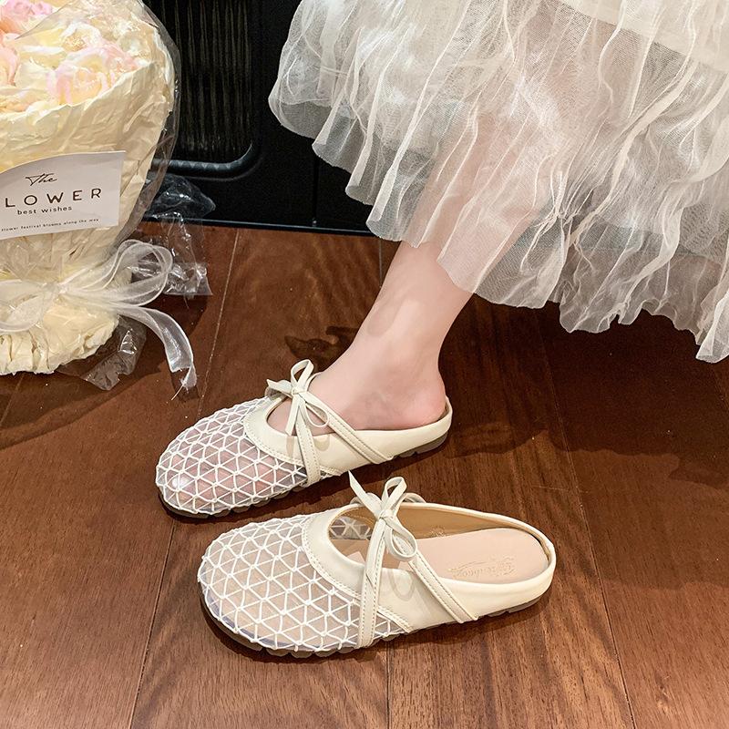 Spot thick-soled baotou fishing net shoes with one foot of cool slippers and outer single shoes 2025 summer new loafers