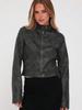 Giacca Moto Corta Vintage da Donna in Ecopelle con Zip e Collo Alto Cappotto Biker Corto Casual