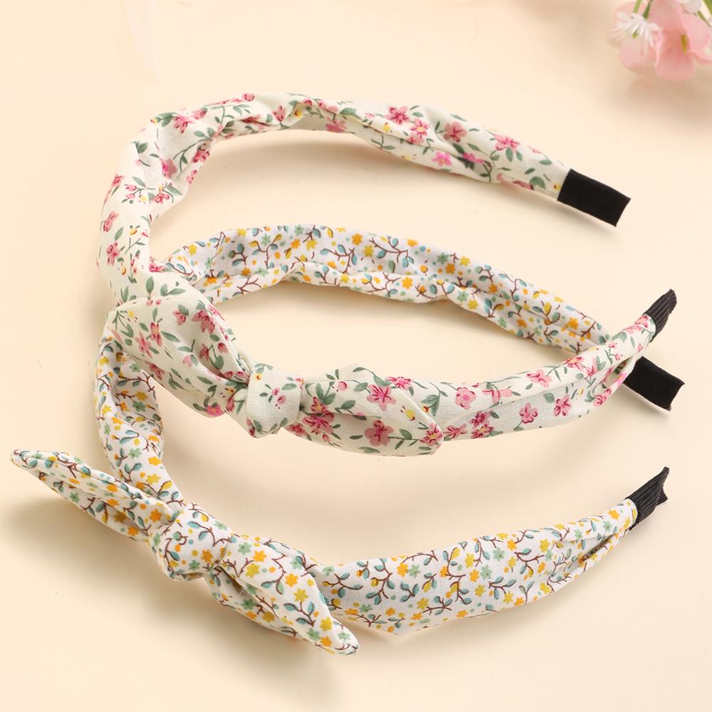 

2 шт. Корейские повязки на голову с узлом-бантом, милые цветочные повязки для волос, цветочный принт, обруч для волос для девочек, детей, тиара, диадема, аксессуары