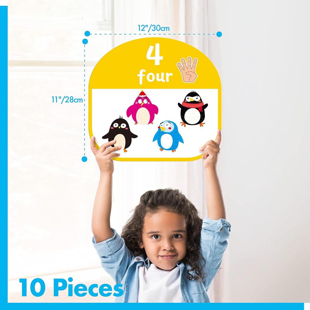 10 PCS Number Posters, Numbers Learning Bulletin Board Set School Decoration Supplies Educational Teaching Tool for Toddler Kid Family Classroom,