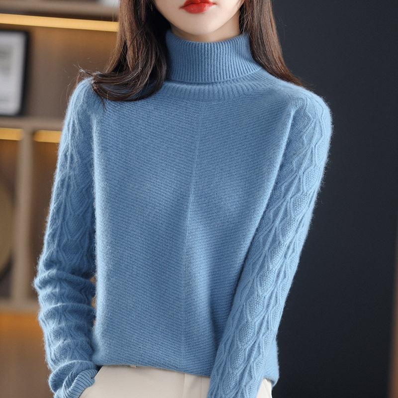 

Осень и зима новый свитер с высоким воротником женский свободный утолщенный ленивый стиль модный универсальный вязаный базовый свитер женский One size синий