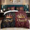 3 Piece Set Valentine's Day Decoration King Queen Print Quilt Set, Including 1 Duvet Cover and 2 Pillowcases (excluding Padding)