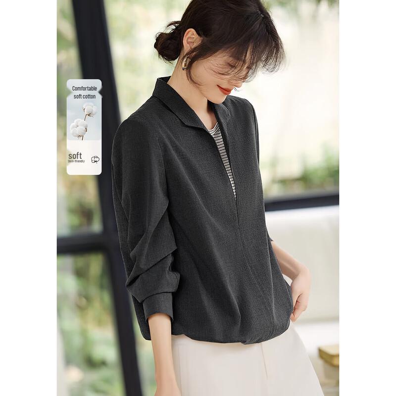 XWI Women s Faux Two-Piece Striped Patchwork Cotton Blouse L