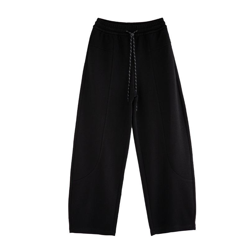 

Women s High-Waist Curved Wide-Leg Pants - Korean Spring/Autumn Style, Loose Fit, Age-Reducing, Floor-Length Sweatpants Large чёрный