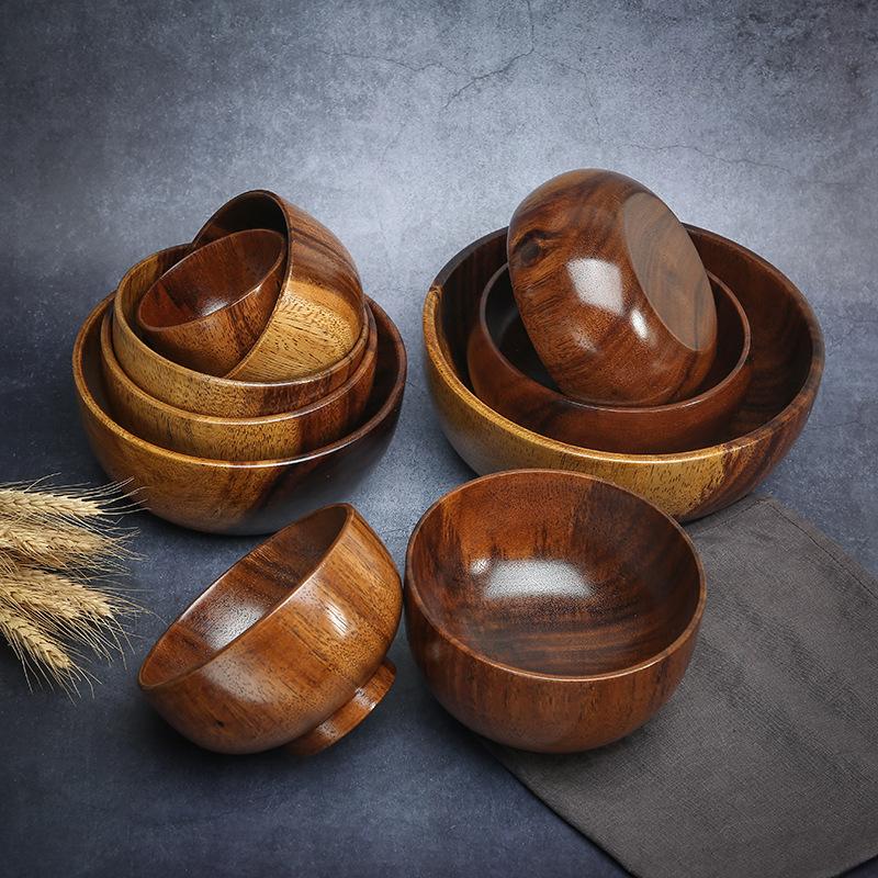 Acacia Wooden Bowl Japanese Style Wood Rice Soup Bowl Salad Ramen Bowl Food Container Kitchen Utensils Tableware