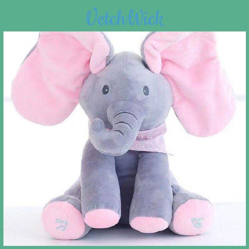 Entzückendes Kuckuck-Elefanten-Singendes Baby-Plüschtier für Kinder in Rosa und Grau