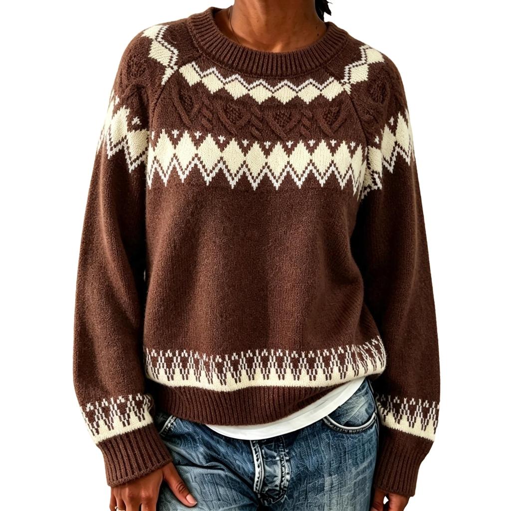 Women's Cardigan Sweater, Round Neck Button-Front Knit, Retro Loose Fit Fall Winter Outerwear