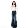 Women's Retro Blue Low-Waist Micro-Flare Jeans, Slimming American Style, 2025 Autumn Collection