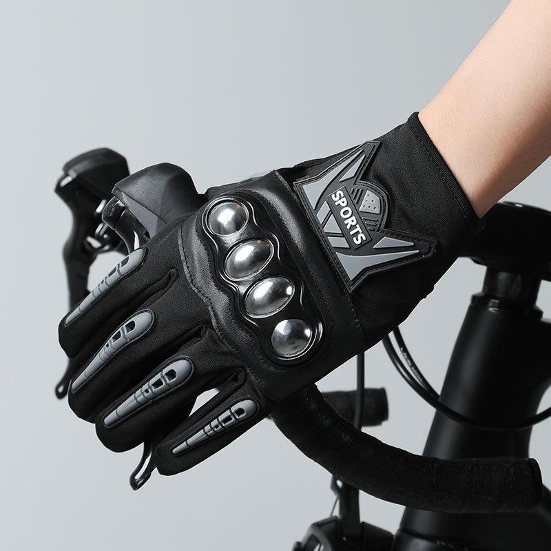 Men's Motorcycle Riding Gloves with Stainless Steel Hard Shell and Anti-Fall Protection for Mountain Biking