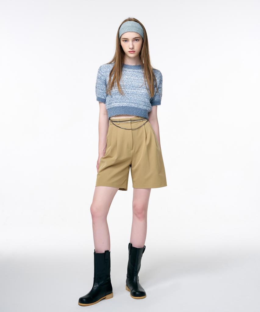ETMON Color Blend Short Sleeve Knit Top Grayish Blue