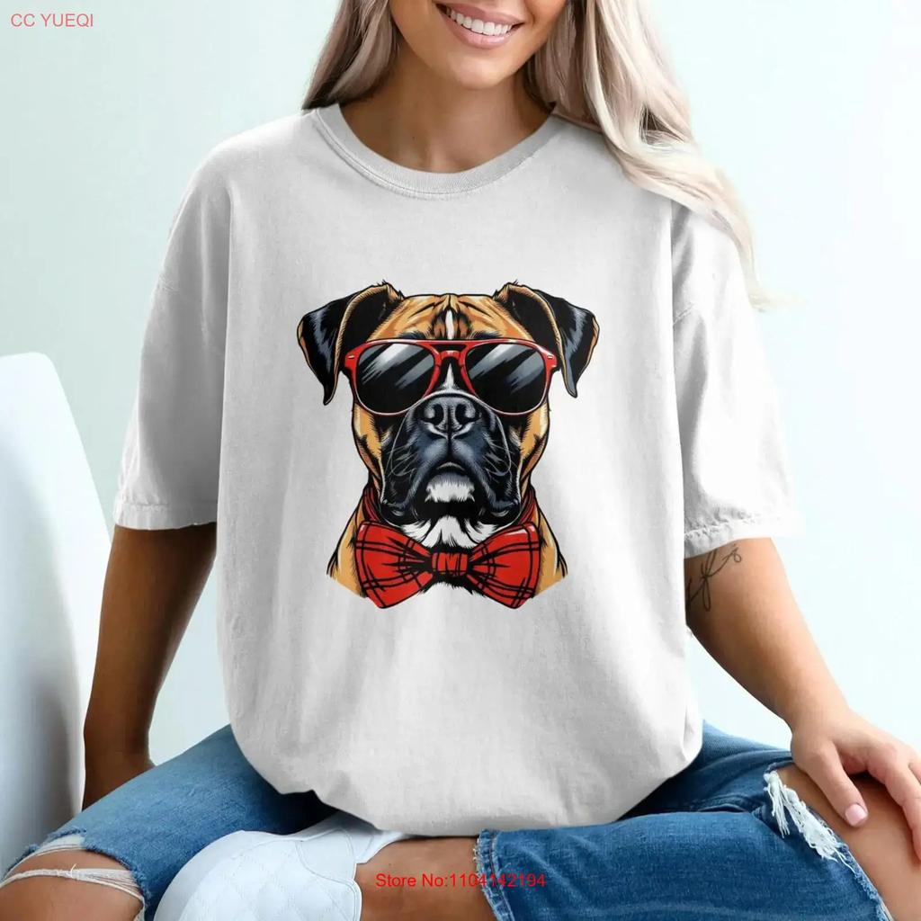 Boxer Dog T Shirt Cool Sunglasses Funny Animal Bow Tie Puppy Lover Breed Idea Vintage Washed Unisex Stylish Comfortable