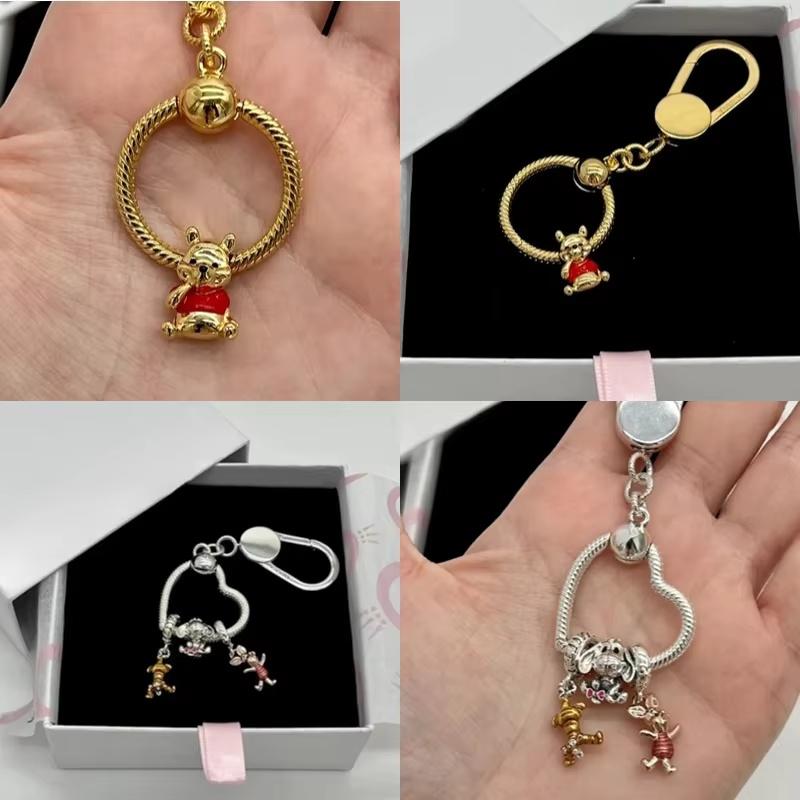 Miniso Disney 925 Silver Charms Bracelet Cute Cartoon Bear Dog Cat Fish DIY Bead Jewelry Women Accessories