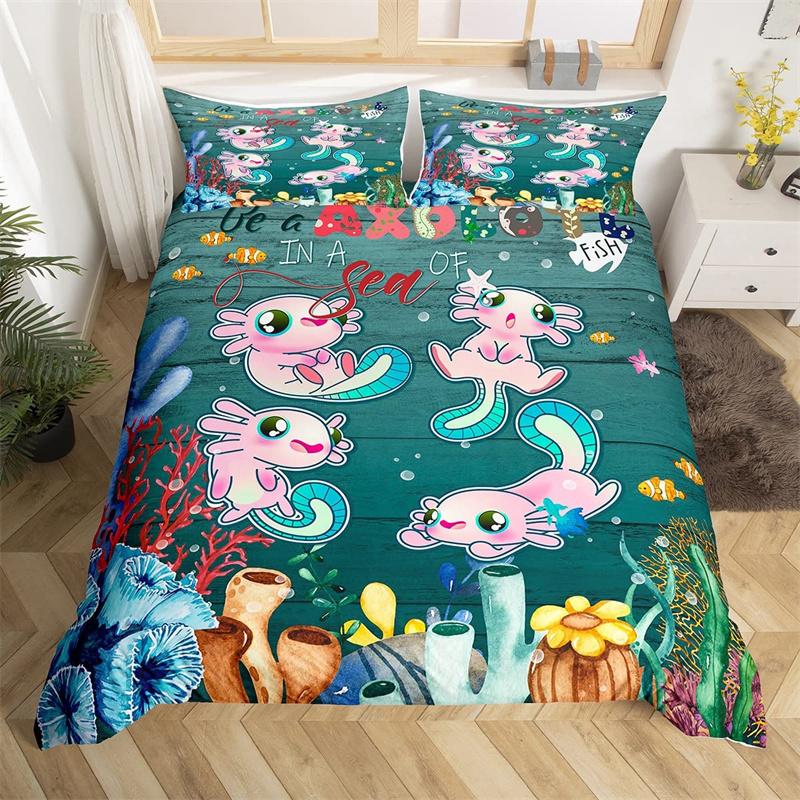 Dolphin Duvet Cover Nautical Sea Animal Bedding Set Underwater World Fish Sealife Quilt Cover Coral Reef Seaweed Queen Bed Set