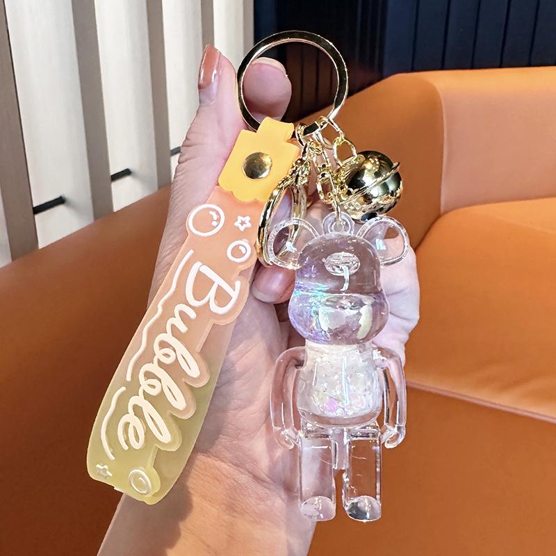 Fashion Violent Bear Quicksand Keychain Personality Punk Bear Car Key Chain Oil Exquisite Backpack Pendant Female