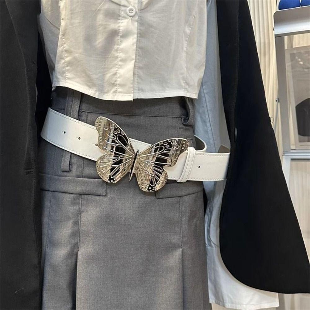 Y2k PU Leather Belt Zinc Zinc Alloy Jeans Waistband Personality Butterfly Belt  Daily
