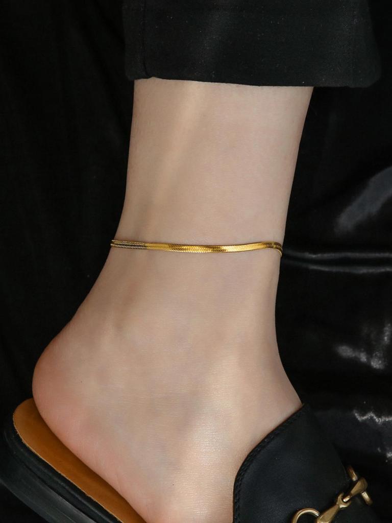 18K Gold Plated Stainless Steel Snake Bone Chain Anklet - Minimalist European & American Fashion Design
