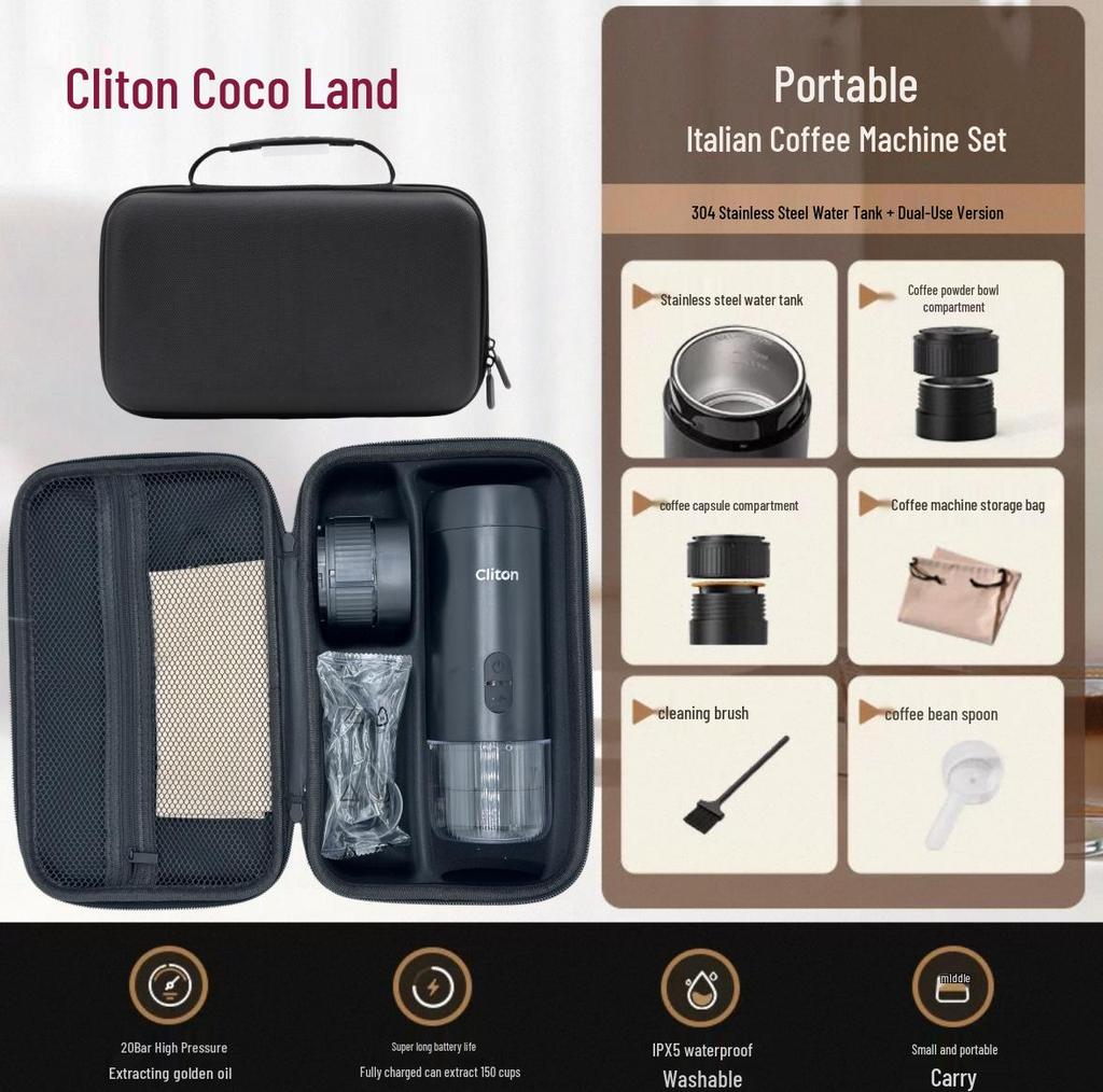 Cliton Portable Italian Espresso Capsule Machine - Semi-Automatic Moka Pot