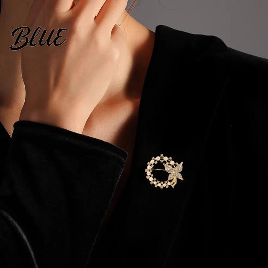 Faux Pearl Rhinestone Brooch Anti-Exposure Round Women Shape with Rhinestones
