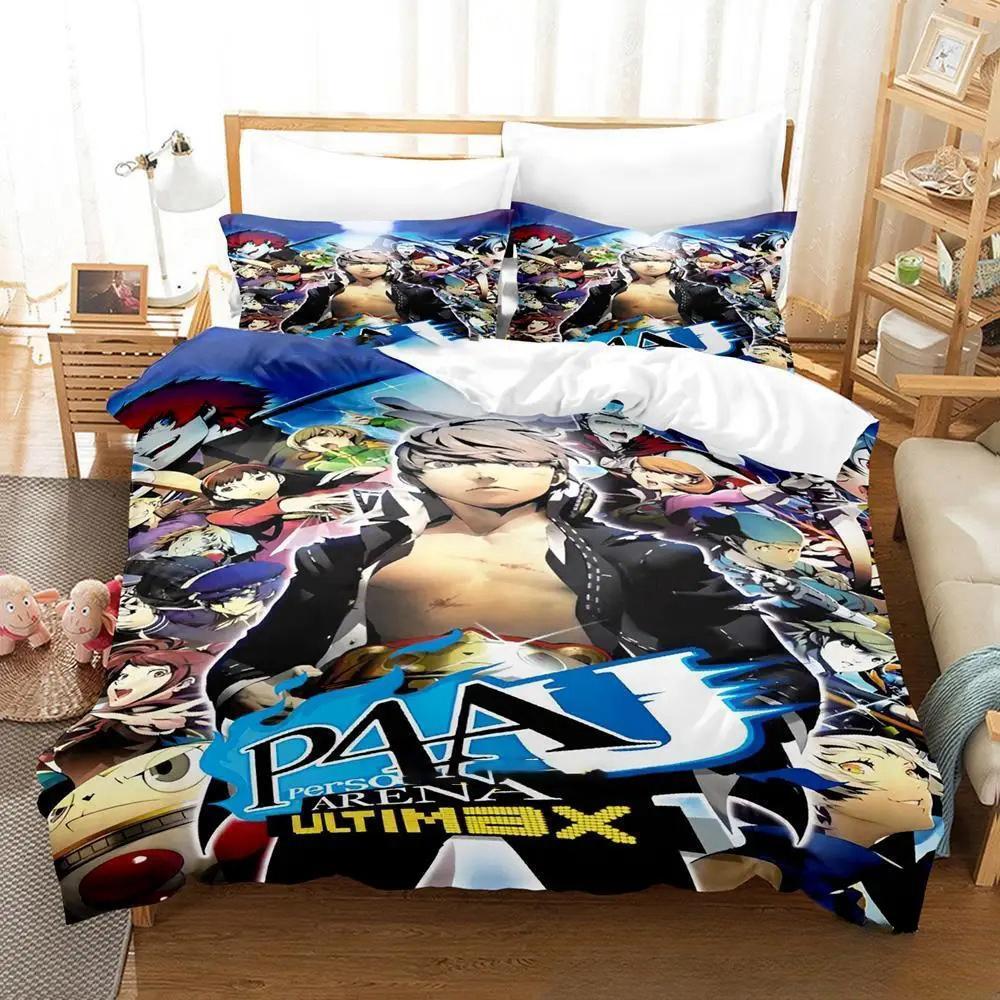 3D Print Anime Game P4 Persona 4 Bedding Set,Duvet Cover Bed Set Quilt Cover Pillowcase,King Queen Twin Size Boys Girls Adults
