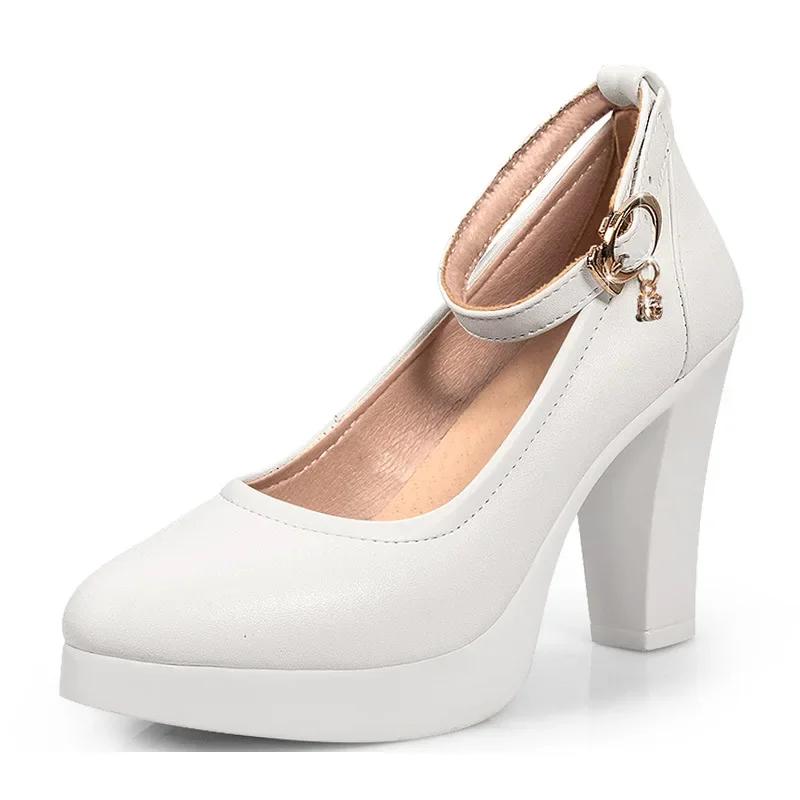 6 9 11cm Kleine Größe 32-43 Flache Echtlederschuhe Damen Plateau-Pumps 2025 Büro-Modell Block Hohe Absätze Schuhe Damen