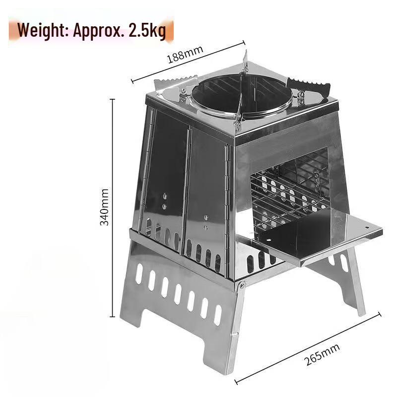 Outdoor Folding Stainless Steel Wood Burning Camping Stove with BBQ Grill