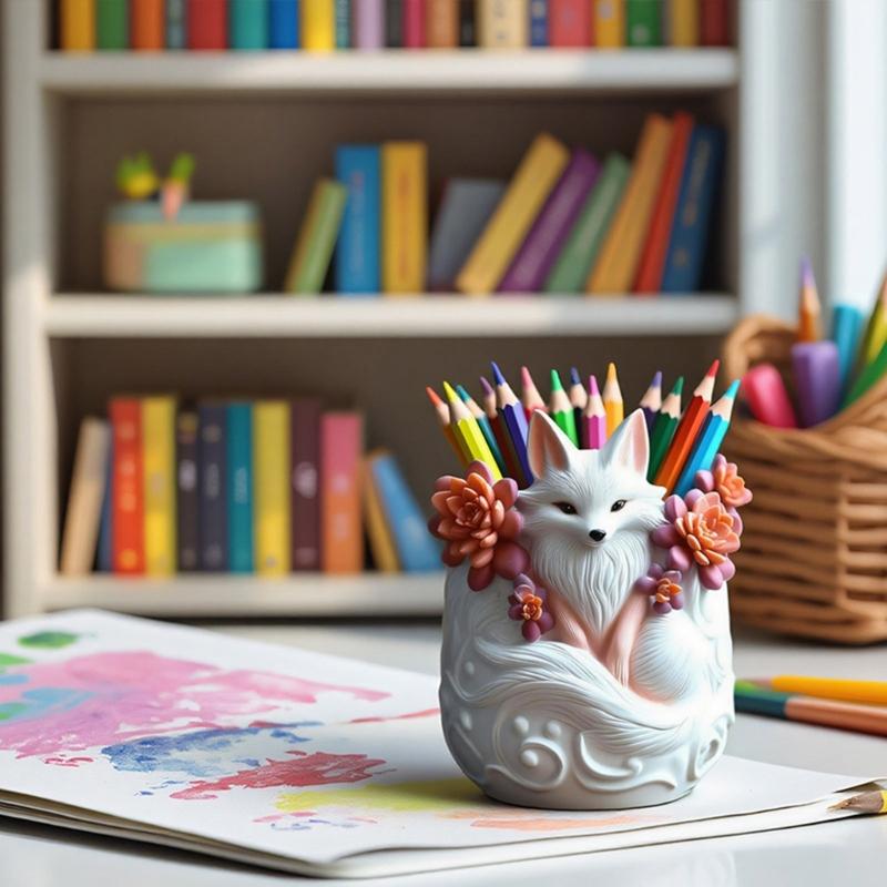 Flexible Reusable Flowerpot Mold with Detailed Foxes Design Silicone Texture for Resin Concrete Cement Crafting