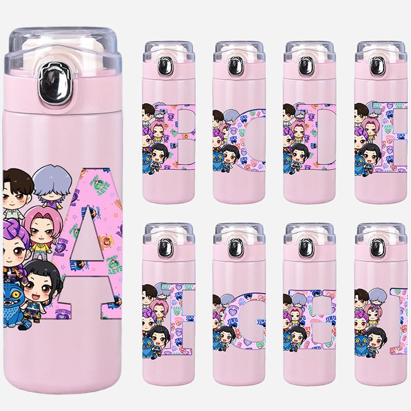 26 Engelska Bokstäver K-Pop Demonjägare Tryckt 400 ml Vattenflaska Termosmugg Bärbar Rostfritt Stål Läckagesäker Campingvattenmugg Barnpresenter