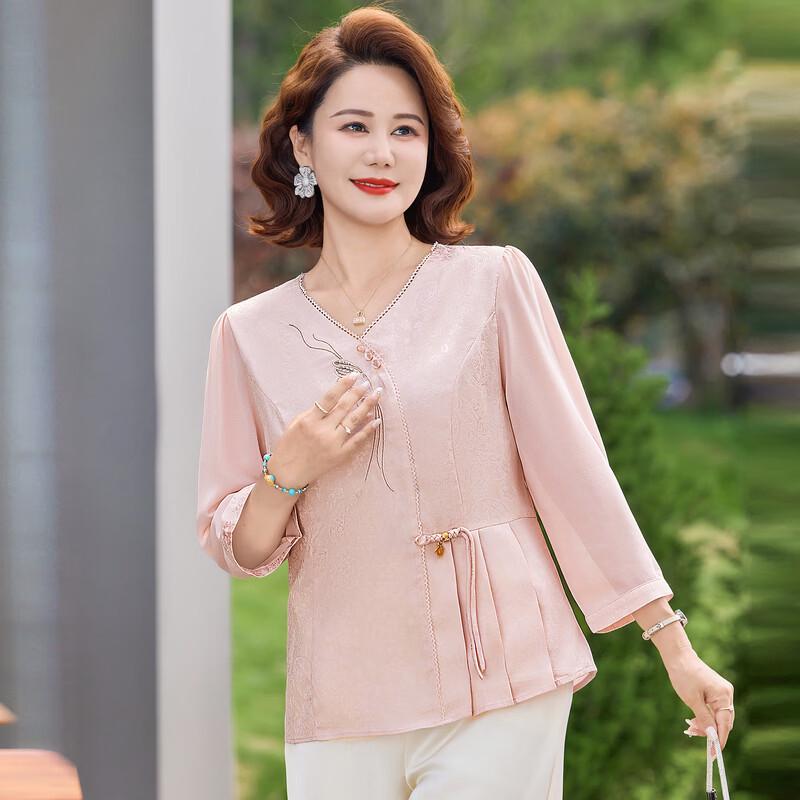 YUZHAOLIN New Chinese Style Seven-Sleeve Top for Middle-Aged Women