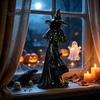 Dark Aesthetic Shelf Ornaments 12 Inch Black Resin Faceless Witch Figurine, Gothic Spooky Robed Statue with Halloween Party Centerpieces Pointed