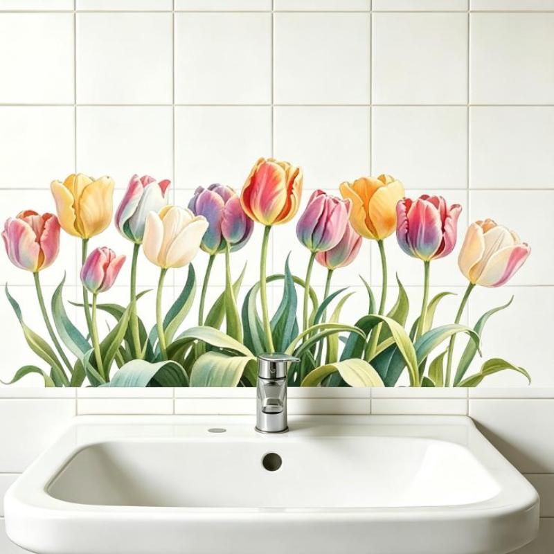 Waterproof Removable Floral Wall Stickers No Residue Adhesive Decals for Sink Area Bathroom Wall Art Decoration