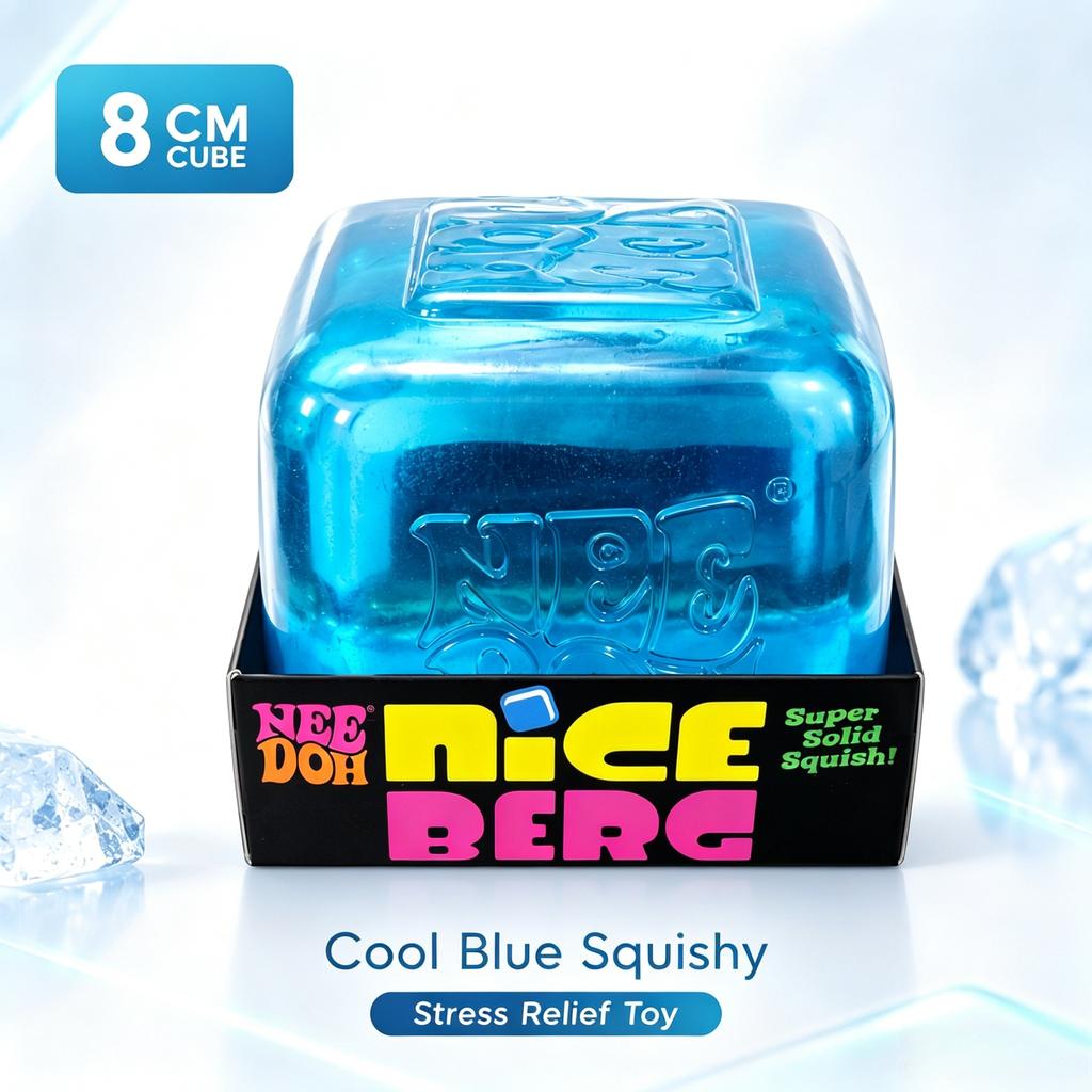 NeeDoh Niceberg 8CM Cube Stress Relief Sensory Toy Super Solid Squish Fidget Cube Cool Blue Relaxing Desk Toy Anxiety Relief Portable Gift for Kids