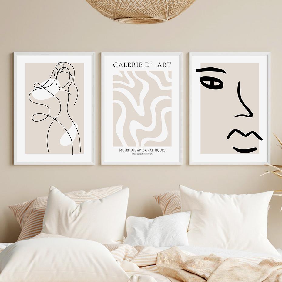 Boho AbstractPosters  Geometric Beige Wall Art Women Body Line Canvas Painting Print Pictures Living Room Gallery Interior Decor