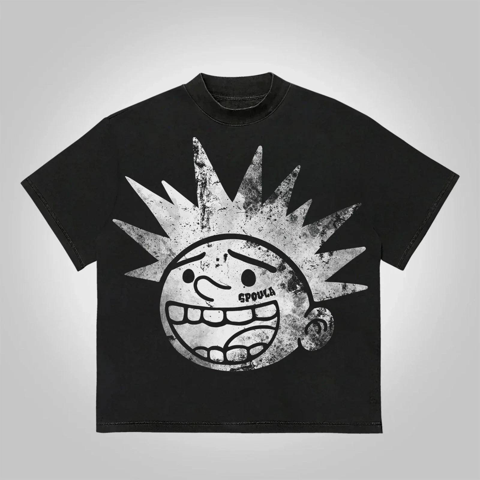Cartoon Character Spike Hair Men Y2K Graphic T Shirt Streetwear Cotton Tee S-3XL XL