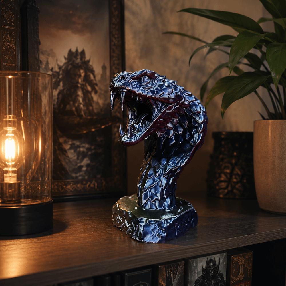 3D Printed Desktop Ornament Gothic Style Snake Figurine Cool Snake Head Statue Computer Desk