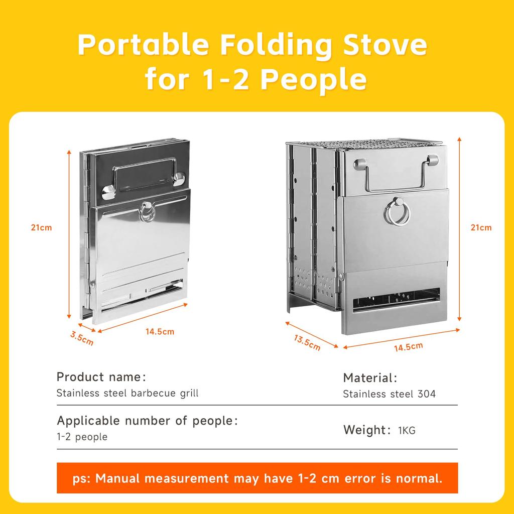 Foldable Camping Wood Burning Stove Stainless Steel Portable Backpacking Stove for Outdoor Cooking Picnic Hiking BBQ - Large